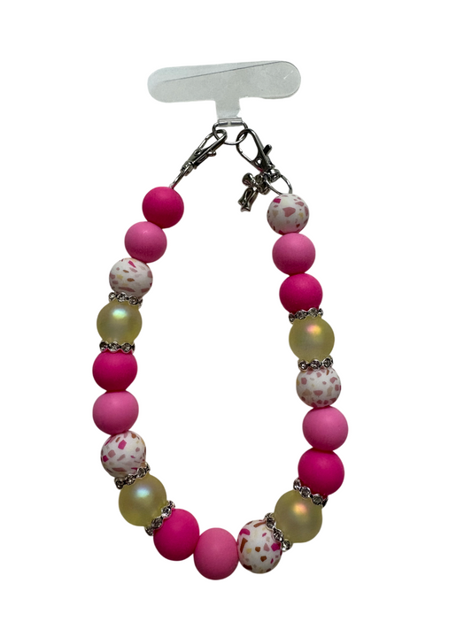 Telefoonketting (pols) Pinkyellow met bedeltje