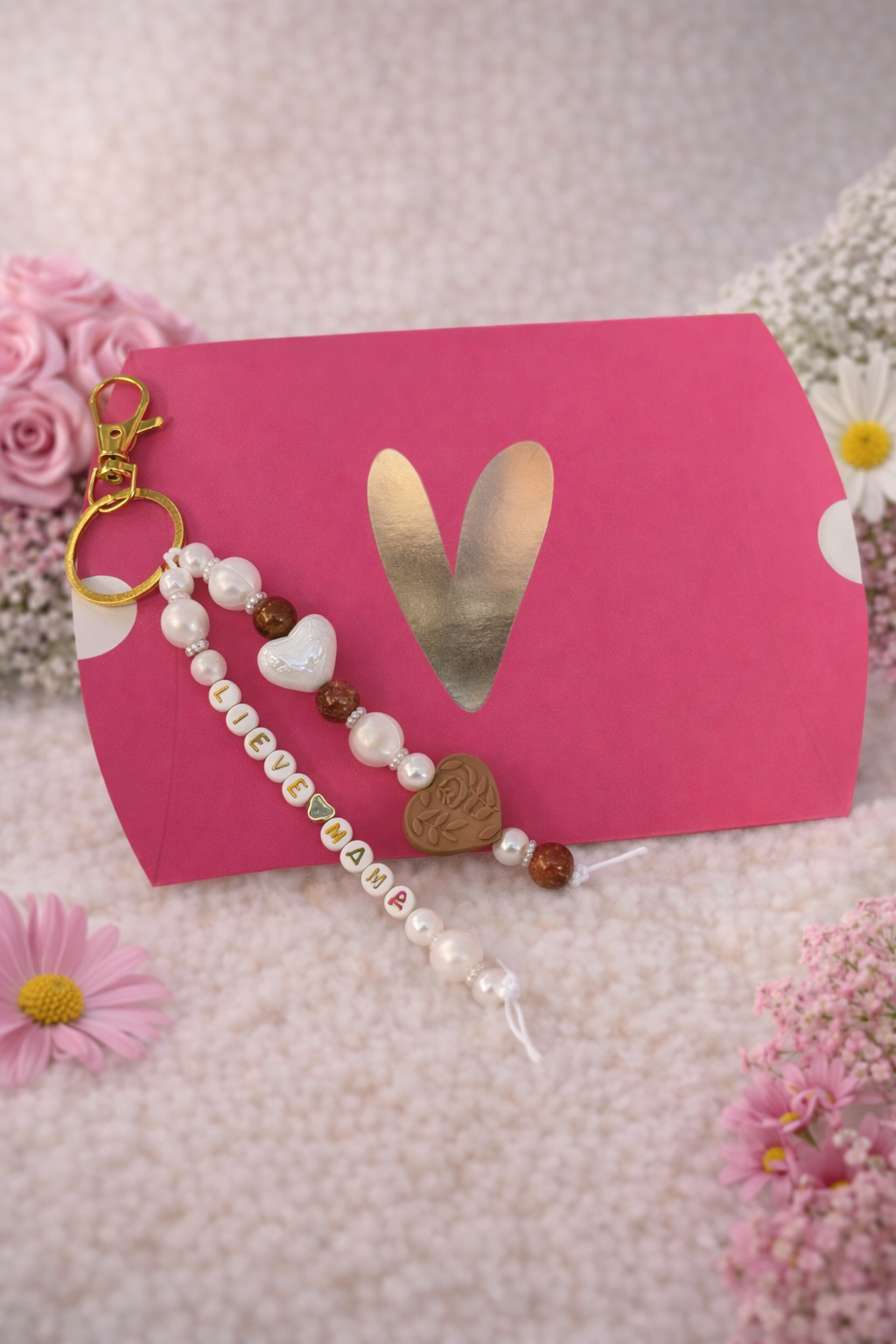 Sleutelhanger "Lieve Mama" bruin incl doosje