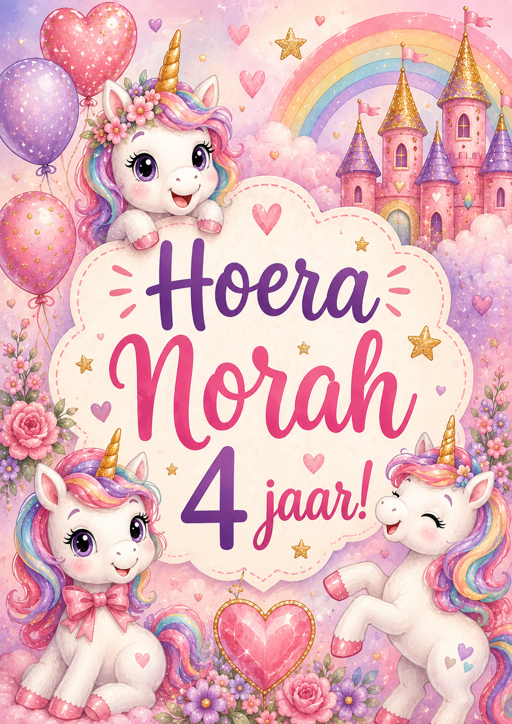 Unicorn "Hoera 4jaar!"