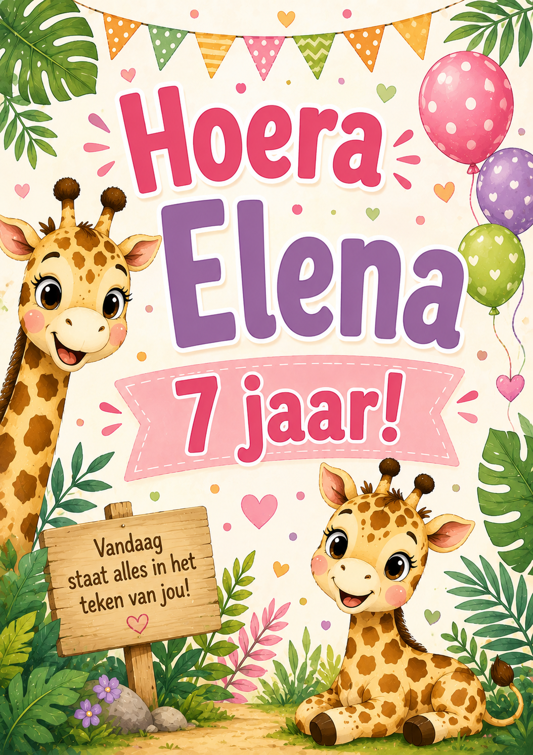 Girafjes "Hoera 7 jaar!"