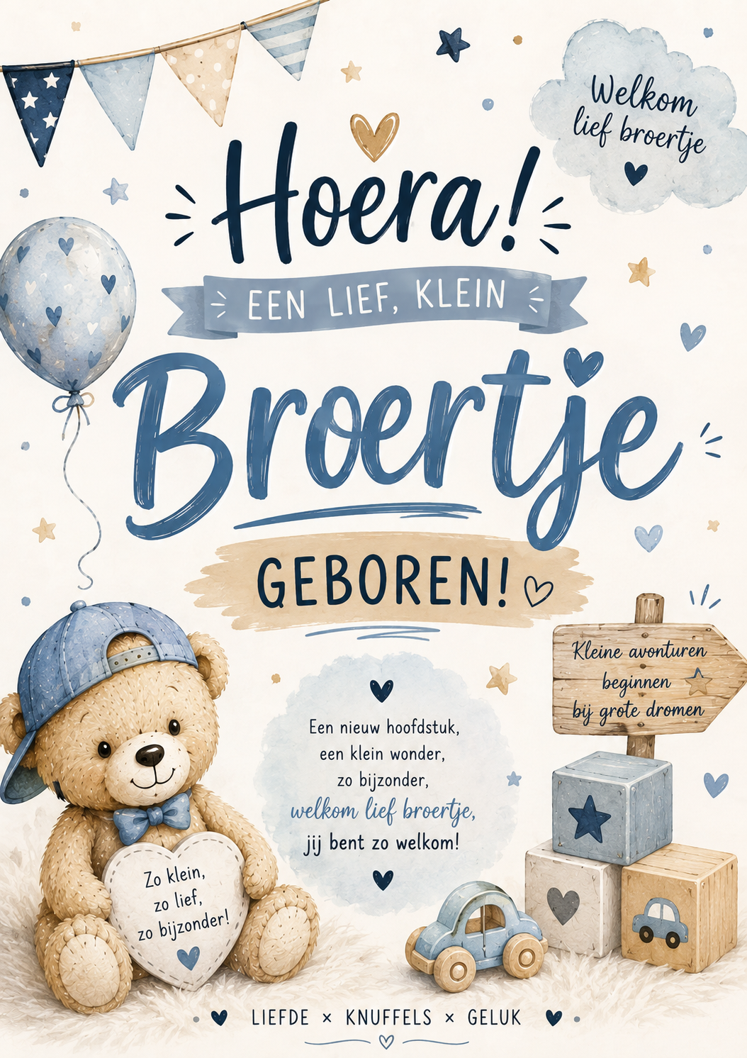 Losse kaartjes "lief beertje broertje"
