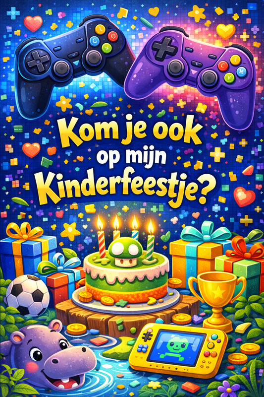 Uitnodiging kinderfeestje "games" (5stuks)