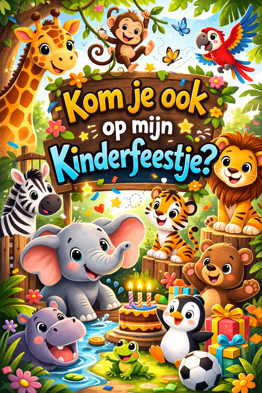 Uitnodiging kinderfeestje "diertjes" (5stuks)