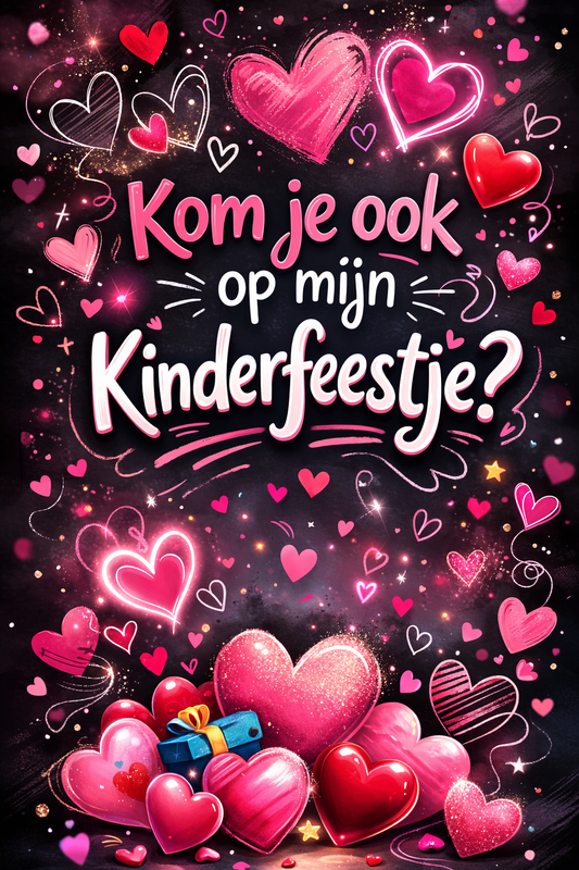 Uitnodigingen kinderfeestje "hart" (5stuks)