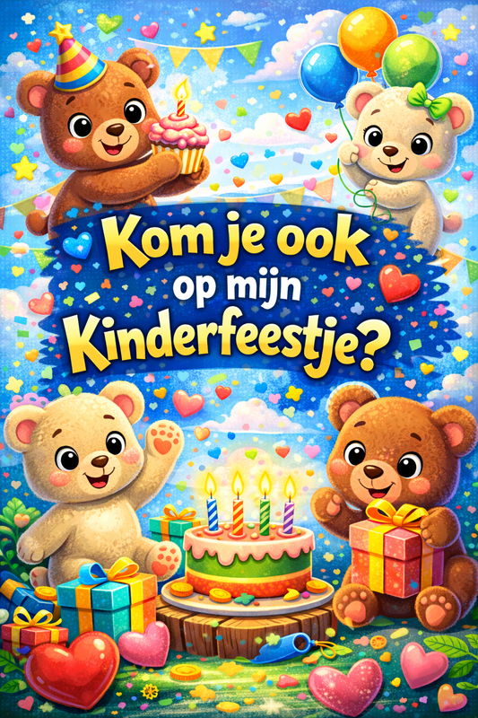 Uitnodigingen kinderfeestje "beertjes" (5stuks)