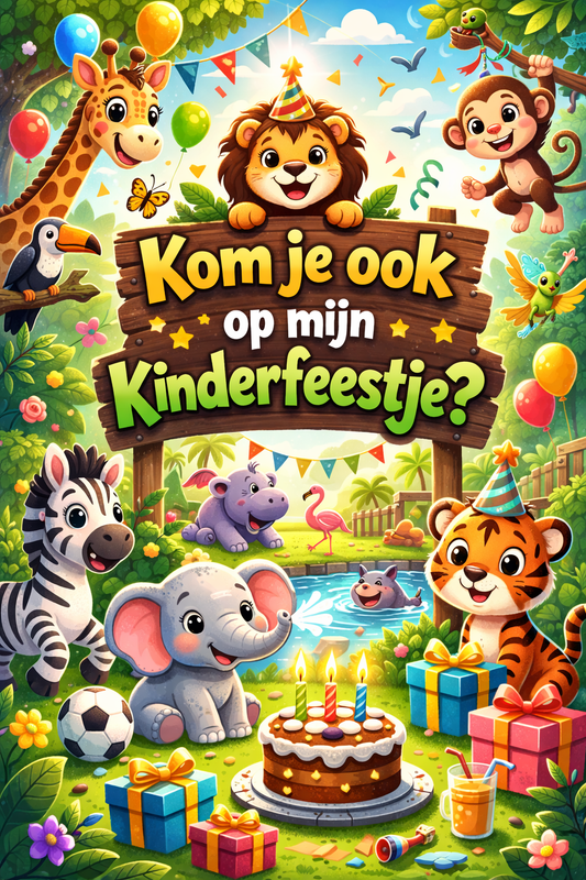 Uitnodiging kinderfeestje "dierentuindiertjes" (5stuks)