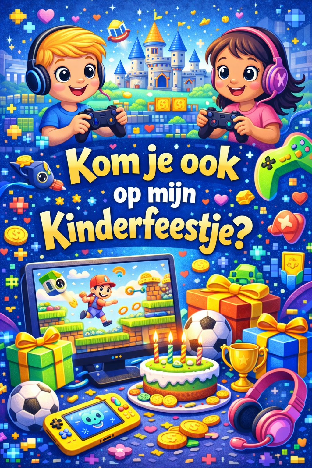 Uitnodiging kinderfeestje "gaming" (5stuks)