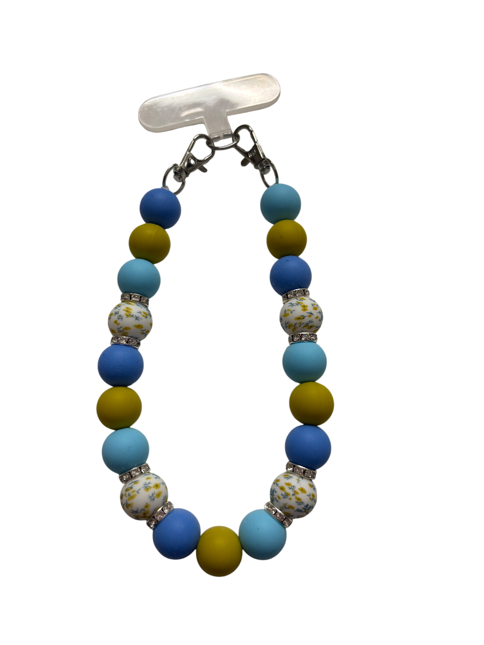 Telefoonketting (pols) blauw/bloemen