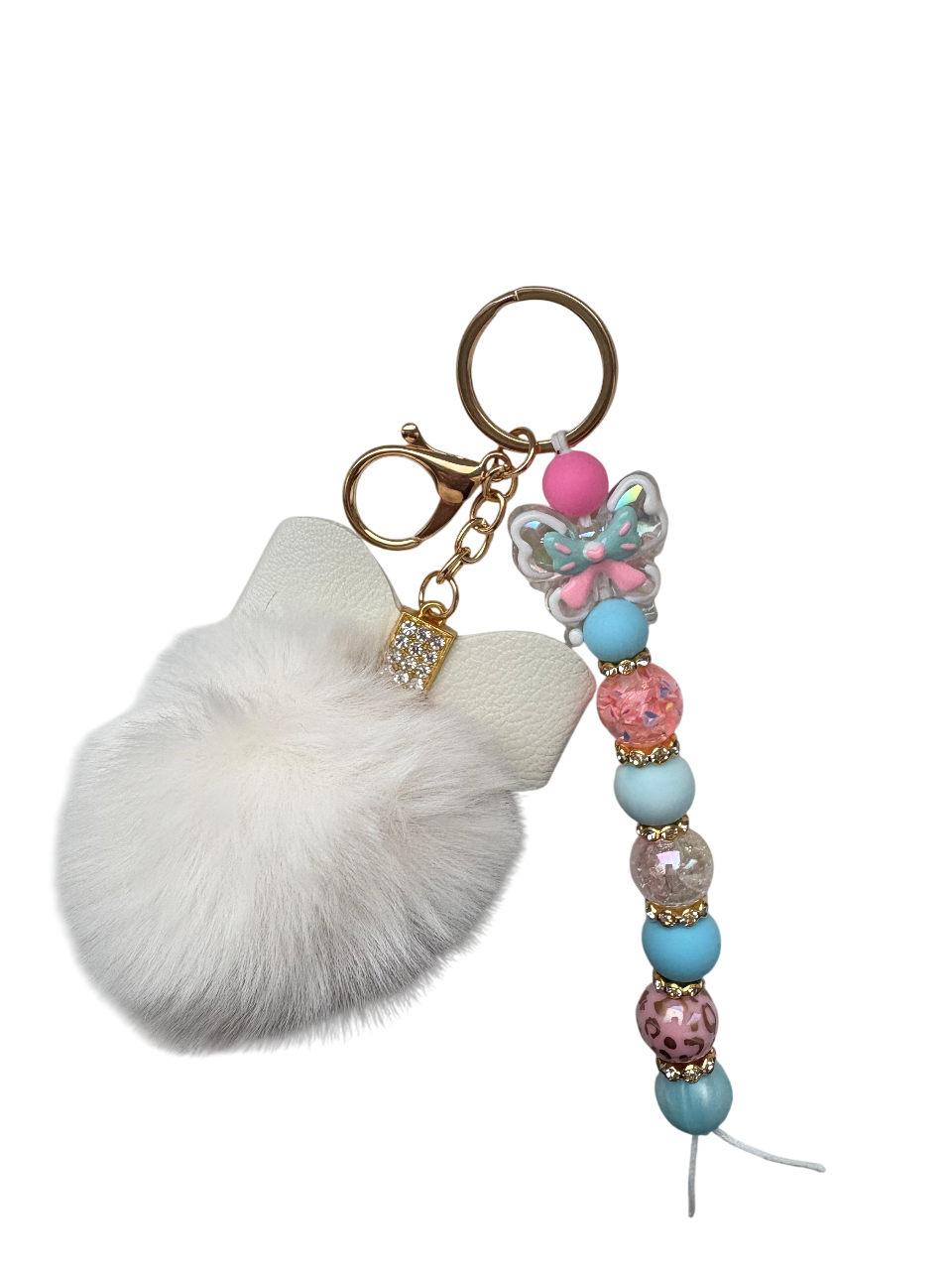 Sleutelhanger deluxe met strik pompom en vlinder