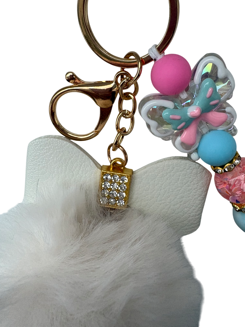 Sleutelhanger deluxe met strik pompom en vlinder