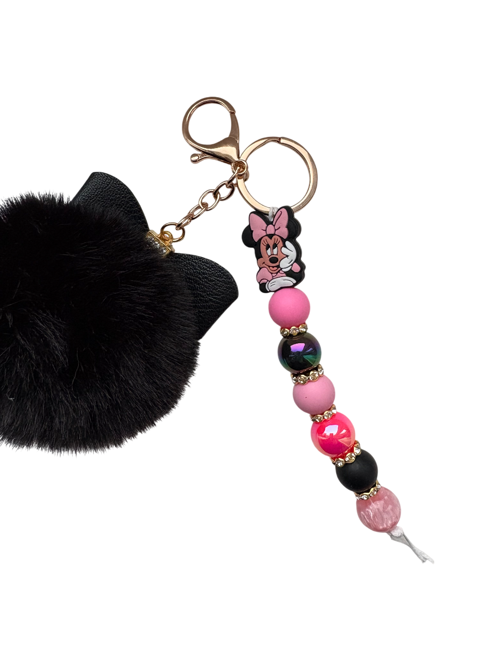 Sleutelhanger deluxe met strik pompom en minimouse