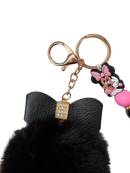 Sleutelhanger deluxe met strik pompom en minimouse