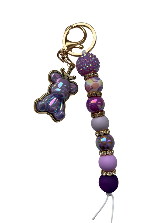 Sleutelhanger deluxe met paars beertje
