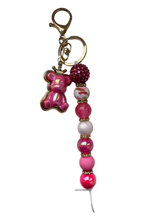 Sleutelhanger deluxe met hotpink beertje