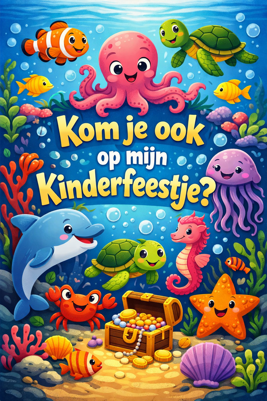 Uitnodiging kinderfeestje "zeediertjes" (5stuks)