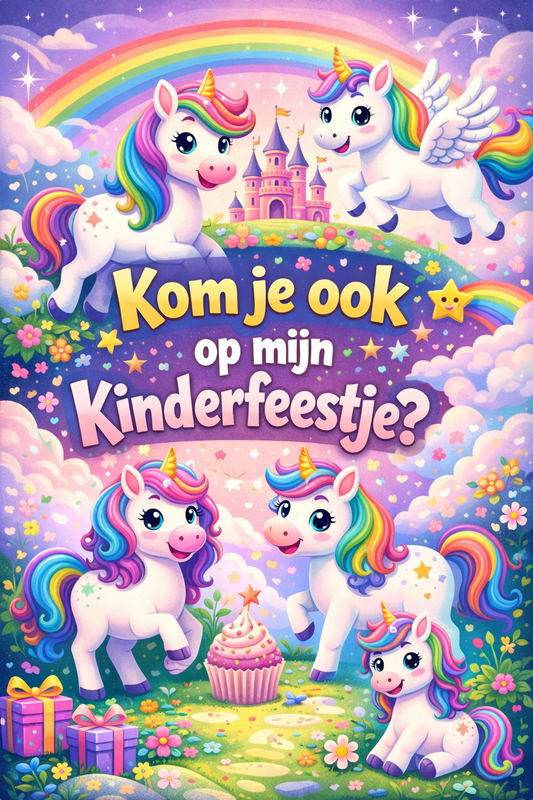 Uitnodigingen kinderfeestje "Unicorn" (5stuks)