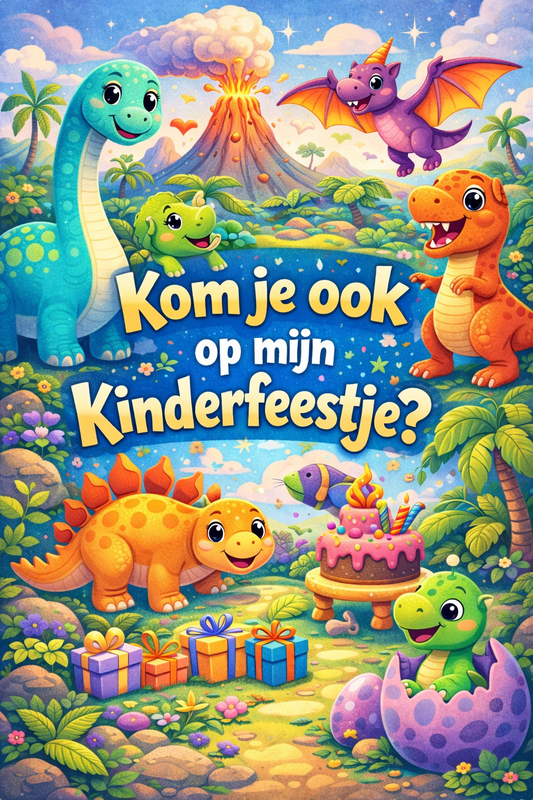 Uitnodigingen kinderfeestje "dino" (5stuks)