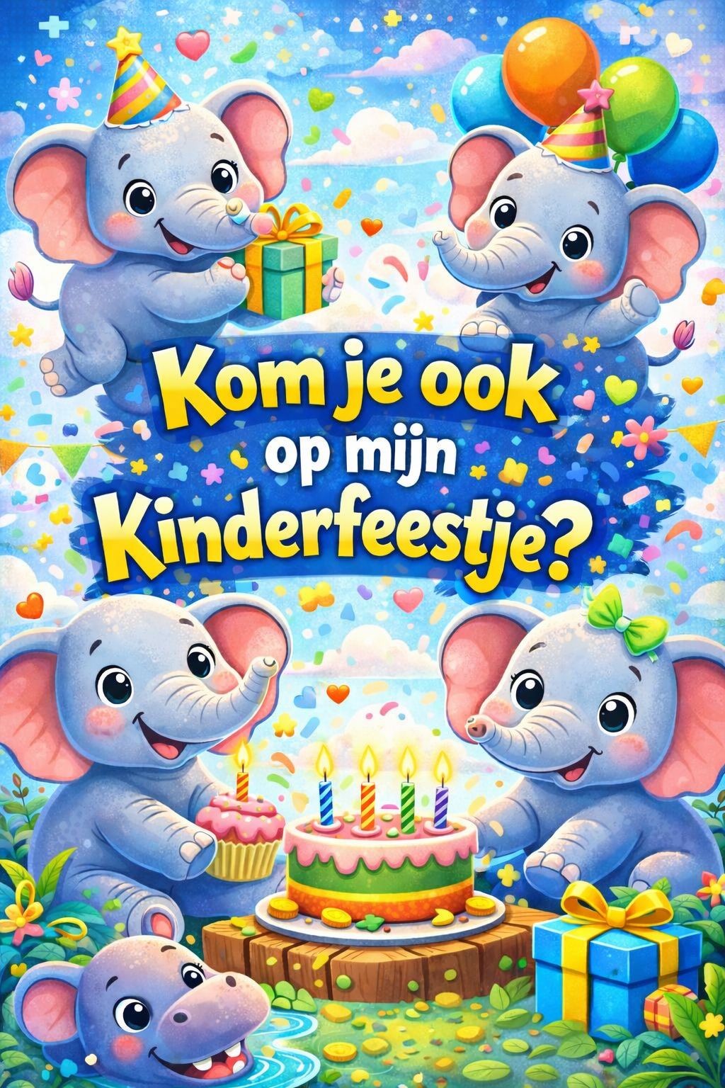 Uitnodiging kinderfeestje "olifantjes" (5stuks)