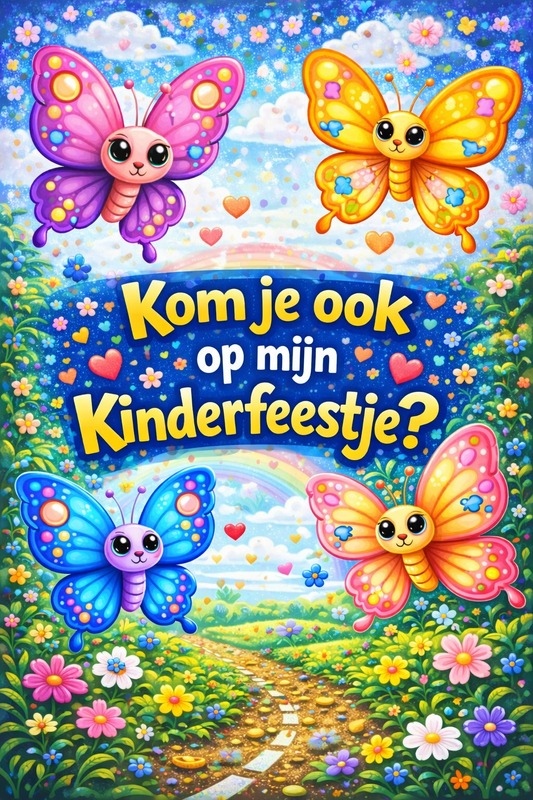 Uitnodigingen kinderfeestje "vlinder" (5stuks)