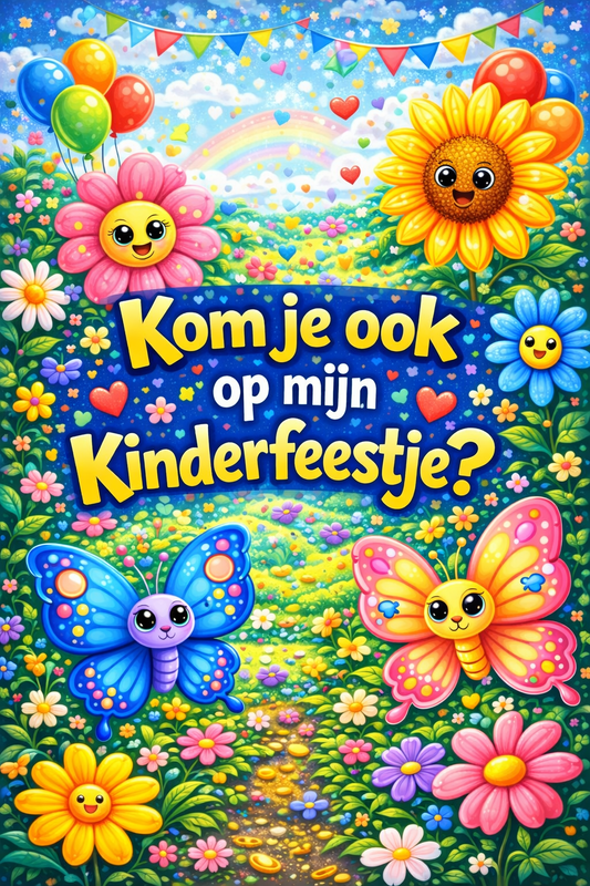 Uitnodigingen kinderfeestje "vlindertuin" (5stuks)