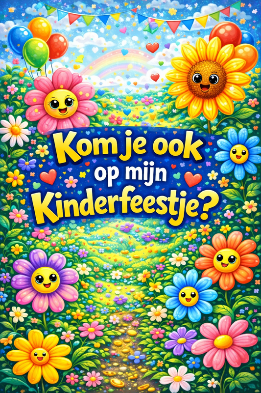 Uitnodigingen kinderfeestje "flowers" (5stuks)