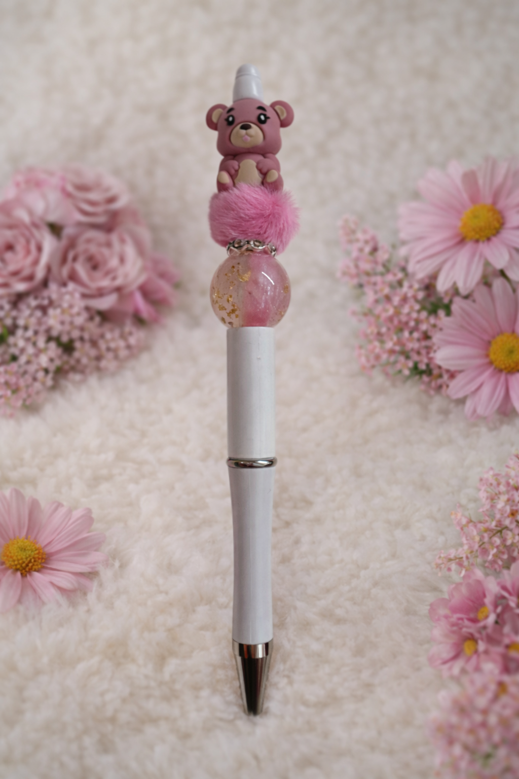 Kralen pen beertje roze