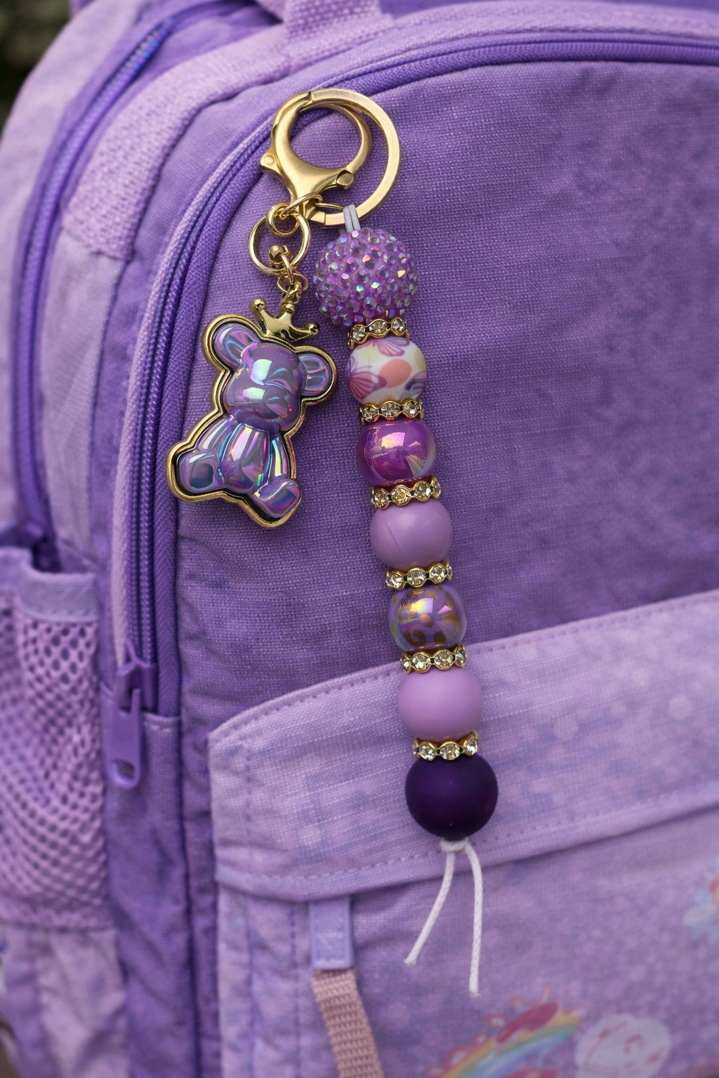 Sleutelhanger deluxe met paars beertje
