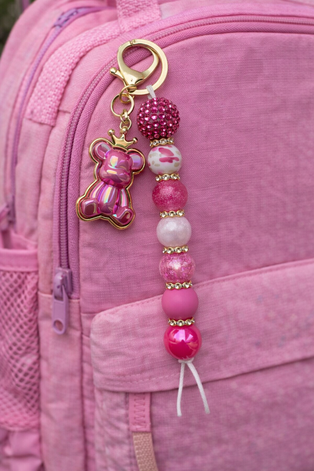 Sleutelhanger deluxe met hotpink beertje