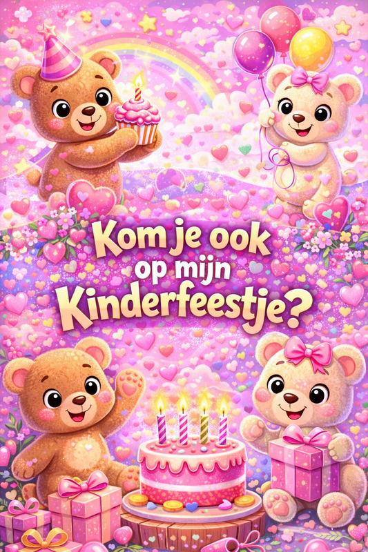 Uitnodigingen kinderfeestje "beertjes" (5stuks)