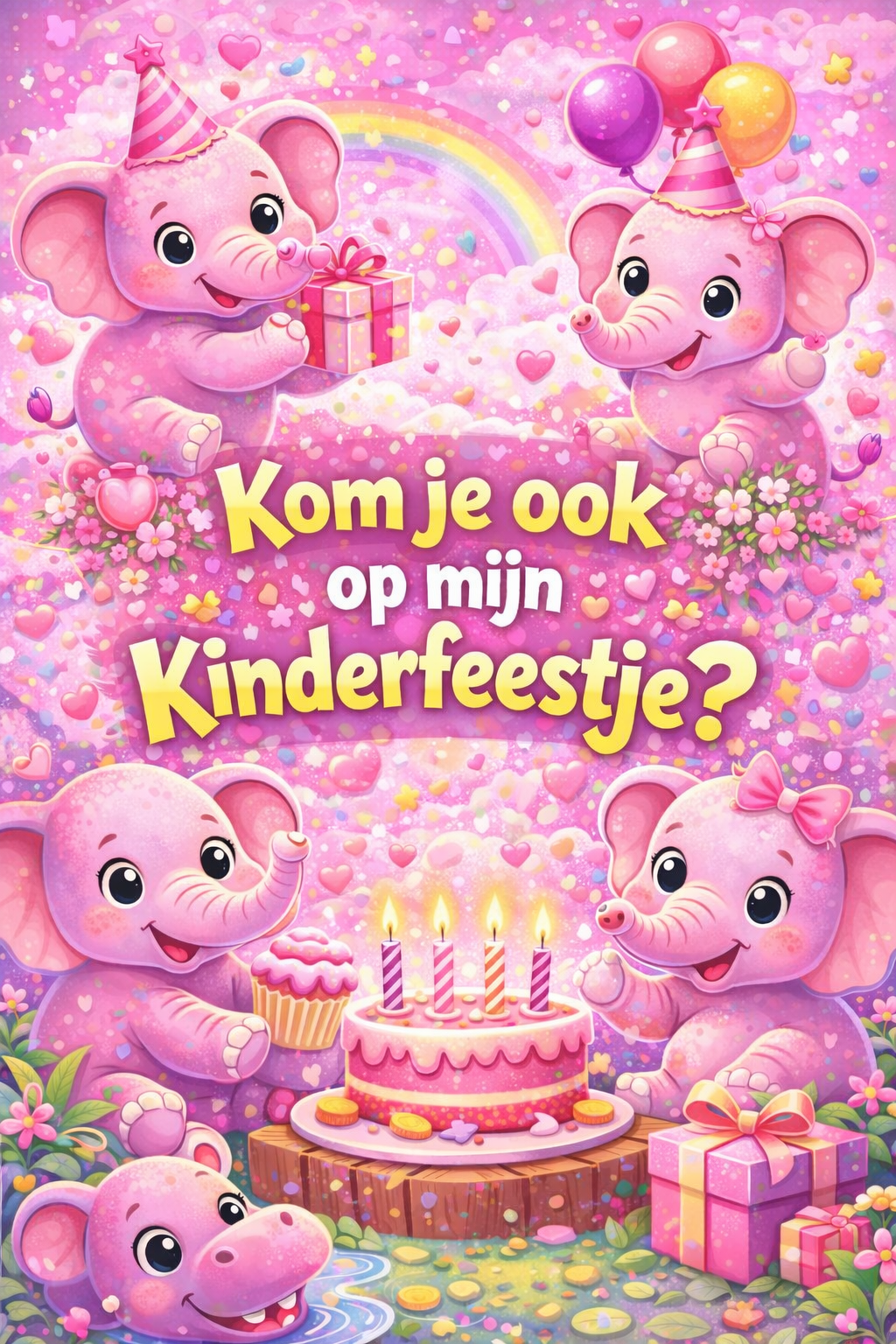 Uitnodigingen kinderfeestje "olifantjes" (5stuks)