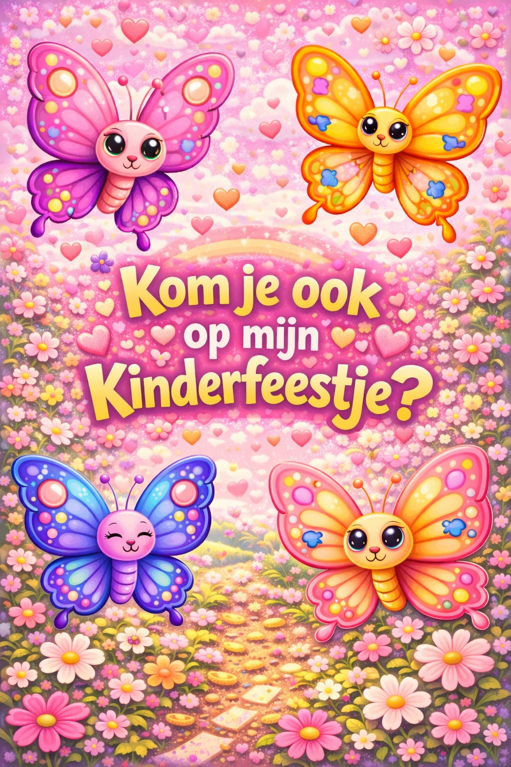 Uitnodigingen kinderfeestje "vlinder" (5stuks)