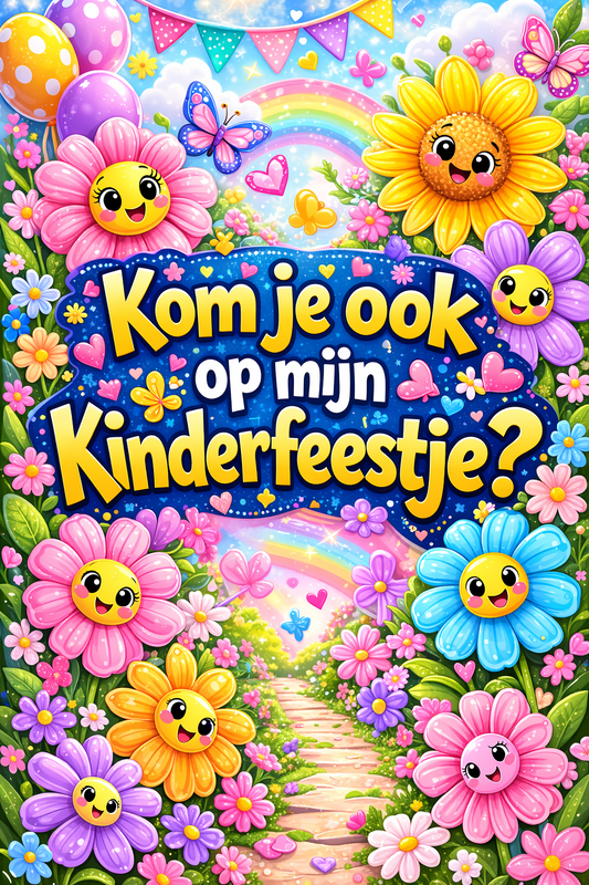 Uitnodigingen kinderfeestje "flowers" (5stuks)