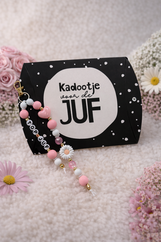Sleutelhanger Top Juf (roze) incl doosje