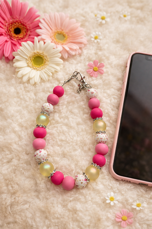 Telefoonketting (pols) Pinkyellow met bedeltje