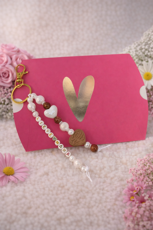 Sleutelhanger "Lieve Mama" bruin incl doosje