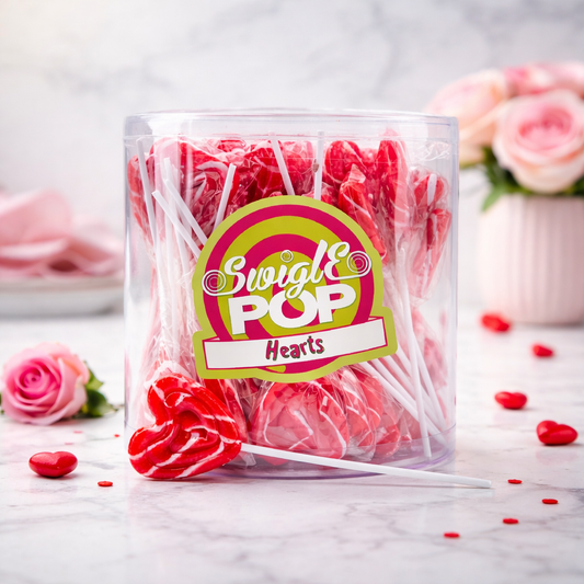 Swigle pop mini  4cm hartjes rood-wit
