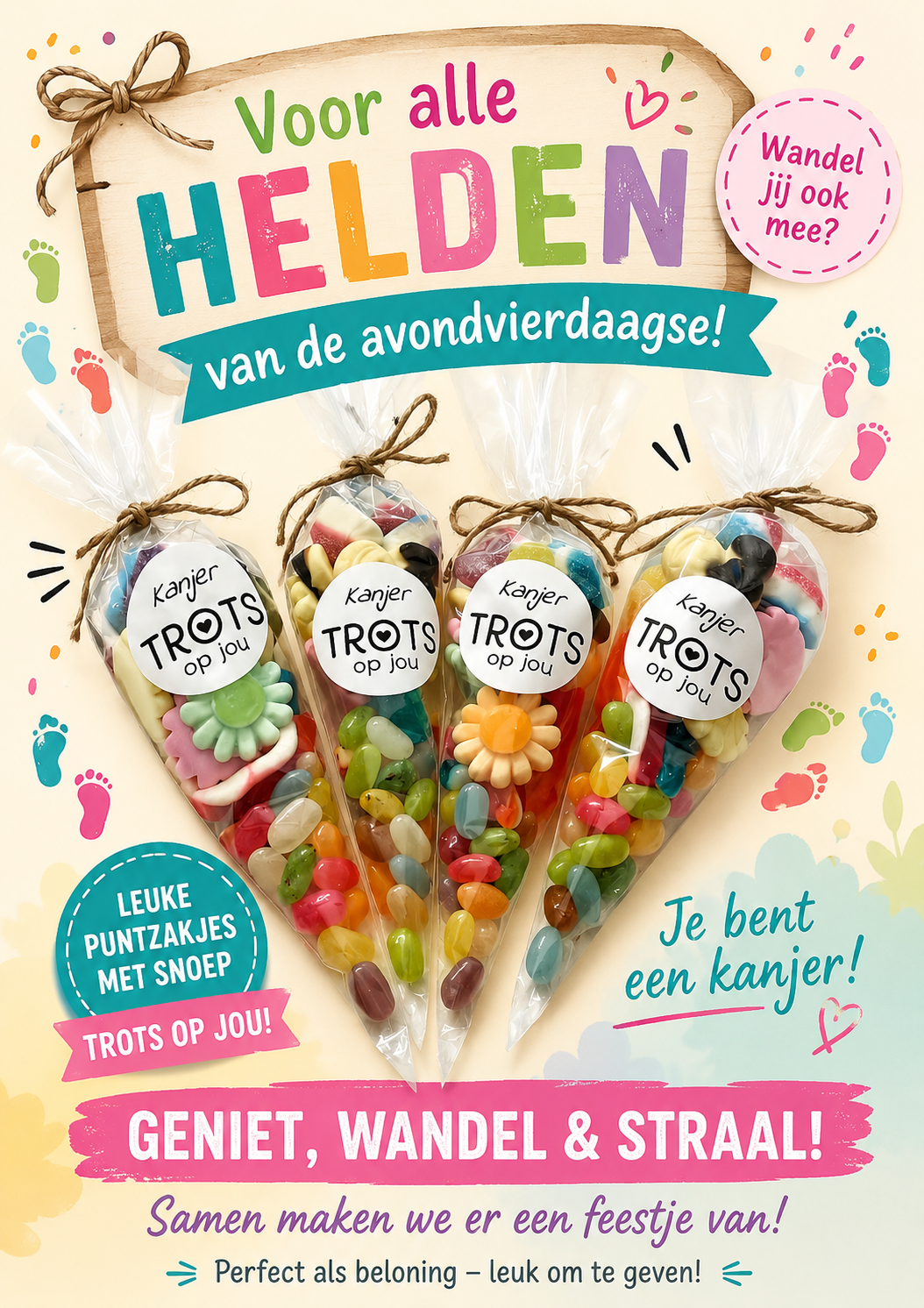 Avondvierdaagse snoepzakje met sticker