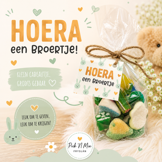 Cellofaanzakje traktatie bunny "hoera een broertje"