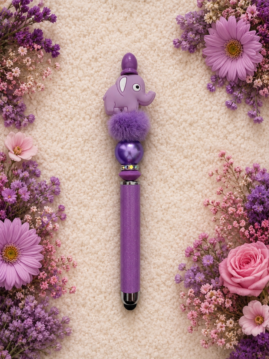 Touchscreen pen voor ipad/telefoon incl pen met olifantje (paars)