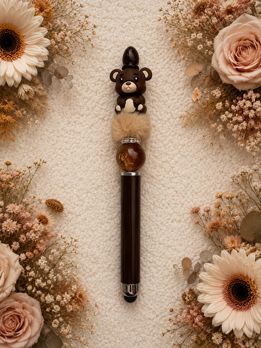 Touchscreen pen voor ipad/telefoon incl pen met beertje (bruin)