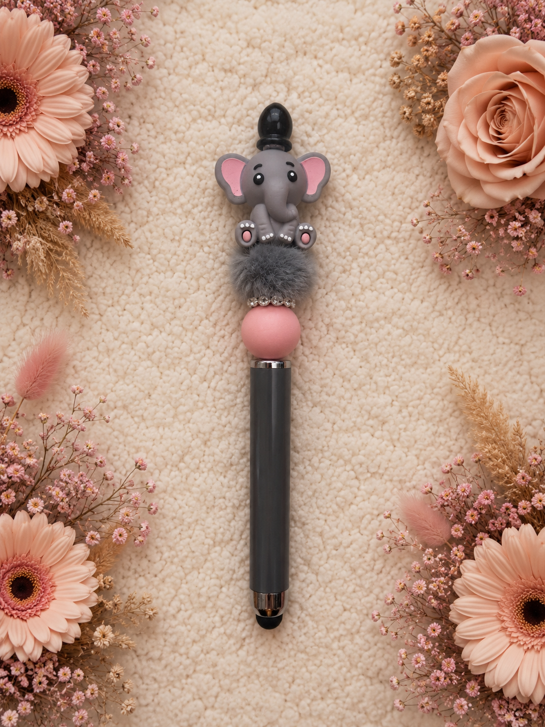 Touchscreen pen voor ipad/telefoon incl pen met olifantje (grijs)
