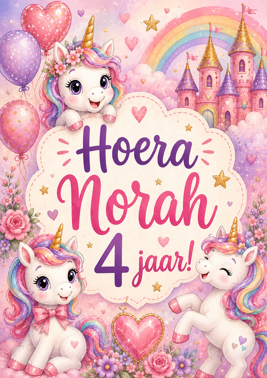 Unicorn "Hoera 4jaar!"