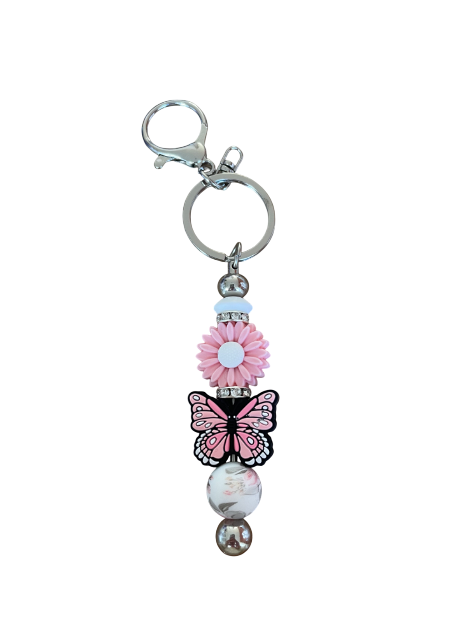 Sleutelhanger (madeliefje/vlinder) roze