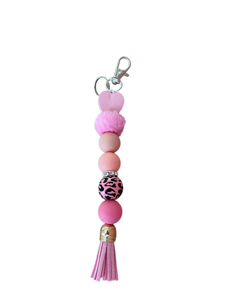 Tassenhanger hartje met fluffy roze
